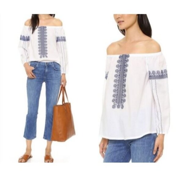Madewell Tops - Madewell Folktale Off Shoulder 100 % Cotton Embroidered Casual Blouse Size S 966
